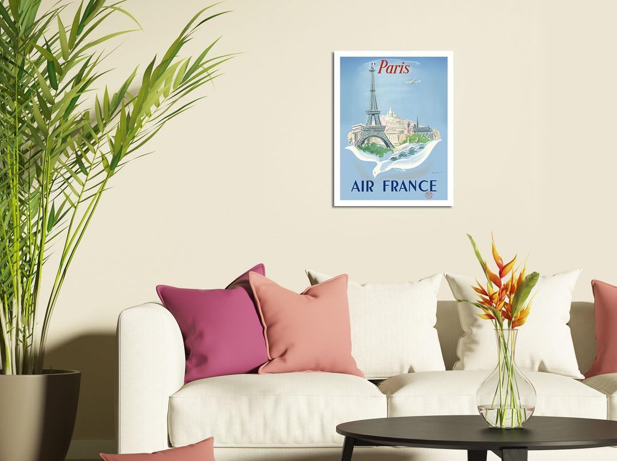 Régis Manset c.1952 – Póster de viaje con diseño de la Torre Eiffel de París, Francia, 9 x 12 pulgadas