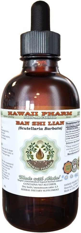 Hawaii Pharm Ban Zhi Lian – Extracto líquido sin alcohol, Ban Zhi Lian, Skullcap (Scutellaria Barbata) Suplemento herbario natural de glicerita de