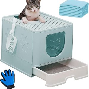 kathson Caja de arena grande plegable para gatos con tapa, orinal cerrado para gatos con cajón de entrada superior, suministros de inodoro para kathson Caja de arena grande plegable para gatos con tapa, orinal cerrado para gatos con cajón de entrada superior, suministros de inodoro para