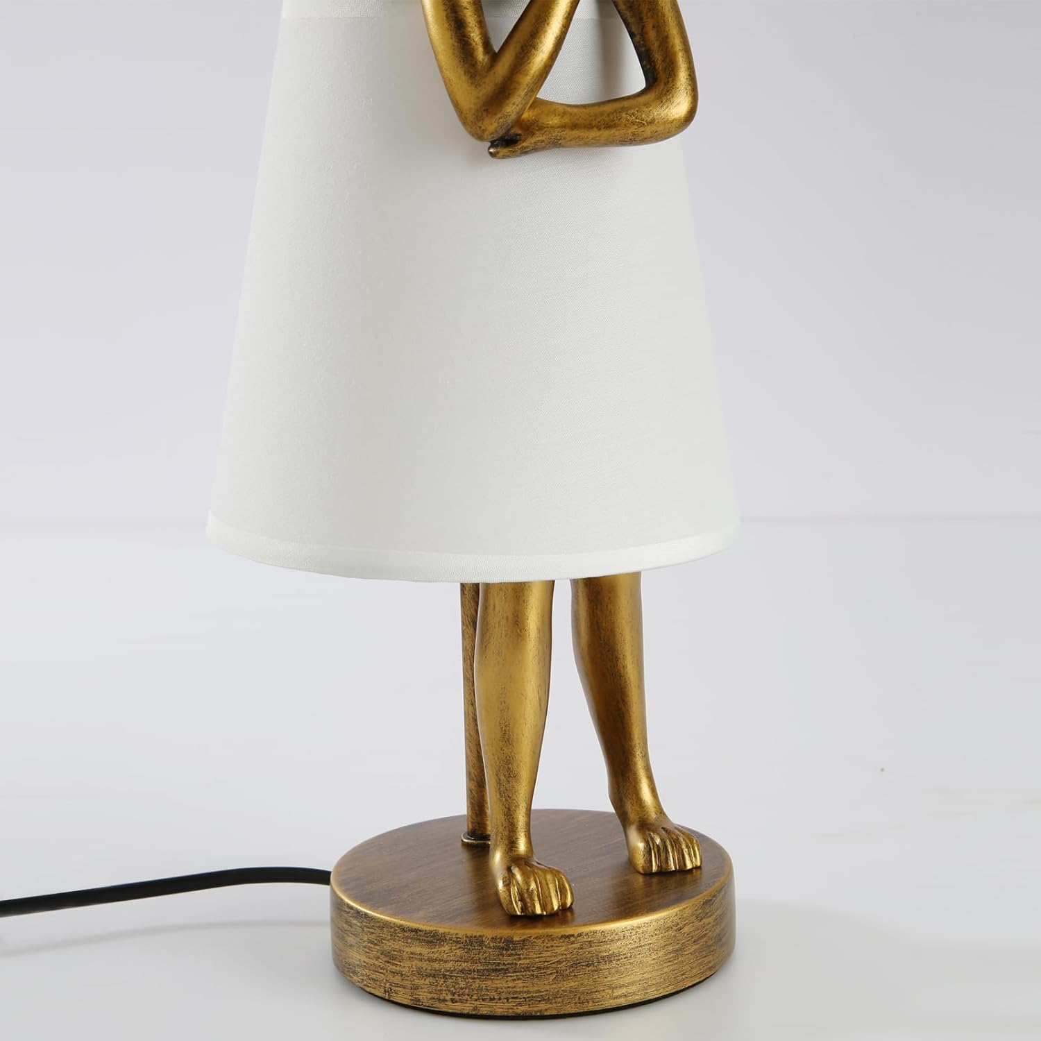 Lámpara de mesa de conejo, luz de escritorio de conejo de resina dorada de 15.7 pulgadas con pantalla de tela blanca, mesita de noche de los niños,