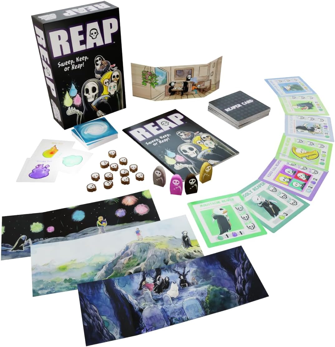 Juego de cartas Reap  Un juego espeluznante y lindo de la estrategia de robo de almas de la parca  A partir de 14 años  2-4 jugadores