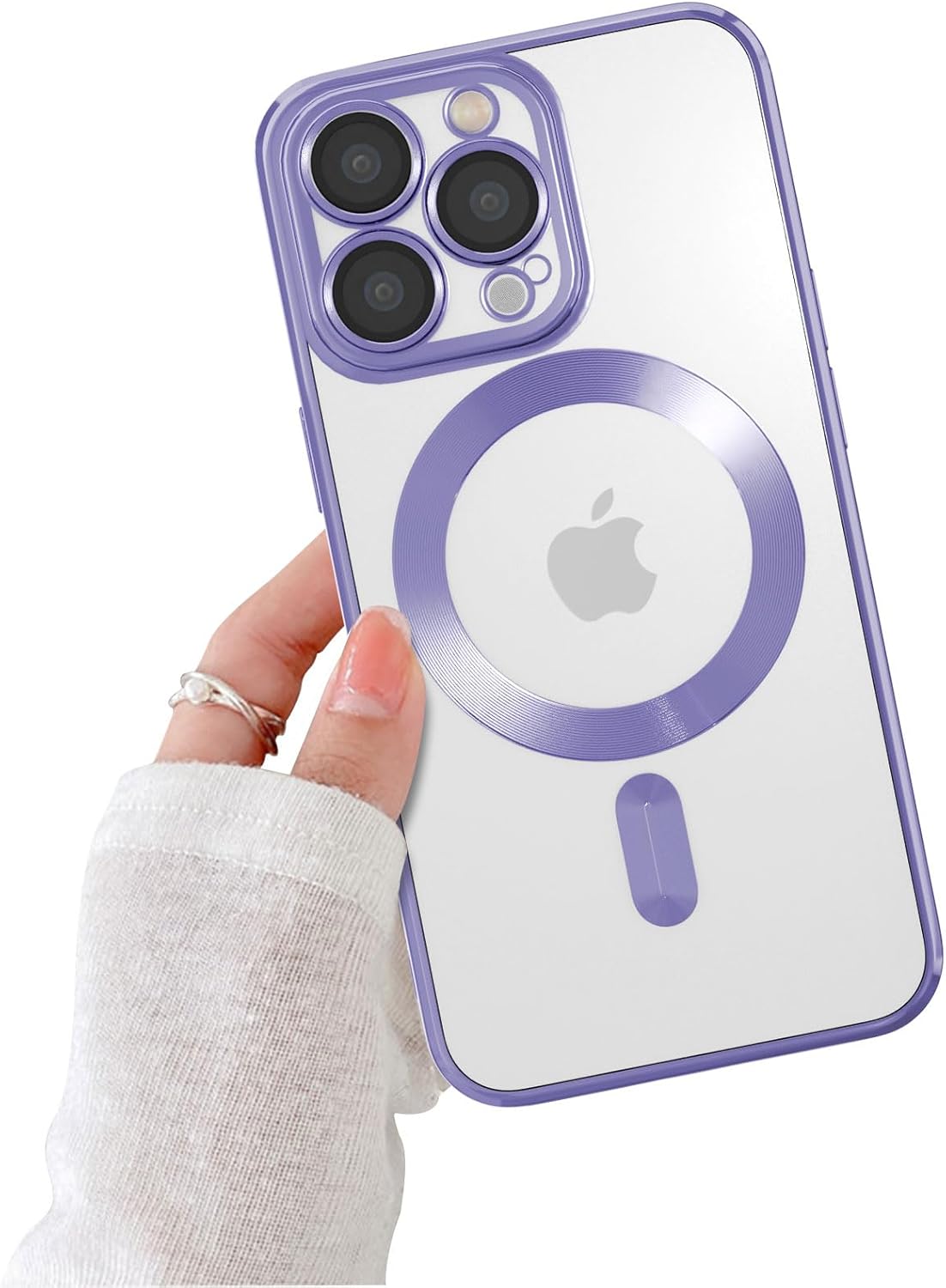 Funda magnética para iPhone 14 Pro Max, funda protectora delgada con borde galvanizado, parte trasera transparente, protección para cámara,