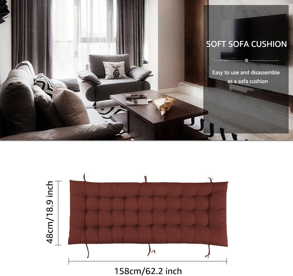 Cojín para silla mecedora de 62 pulgadas, para interiores y exteriores, cojín para silla mecedora reclinable, cojín acolchado grueso para tumbona,