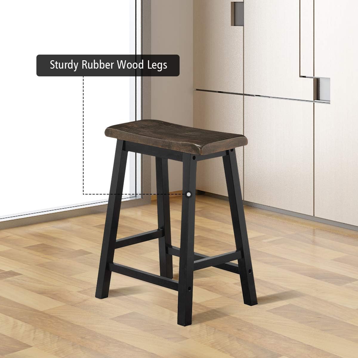 Safeplus Juego de 2 taburetes de bar, taburete vintage de madera maciza con patas de metal, taburete de bar de 24 pulgadas de altura de mostrador