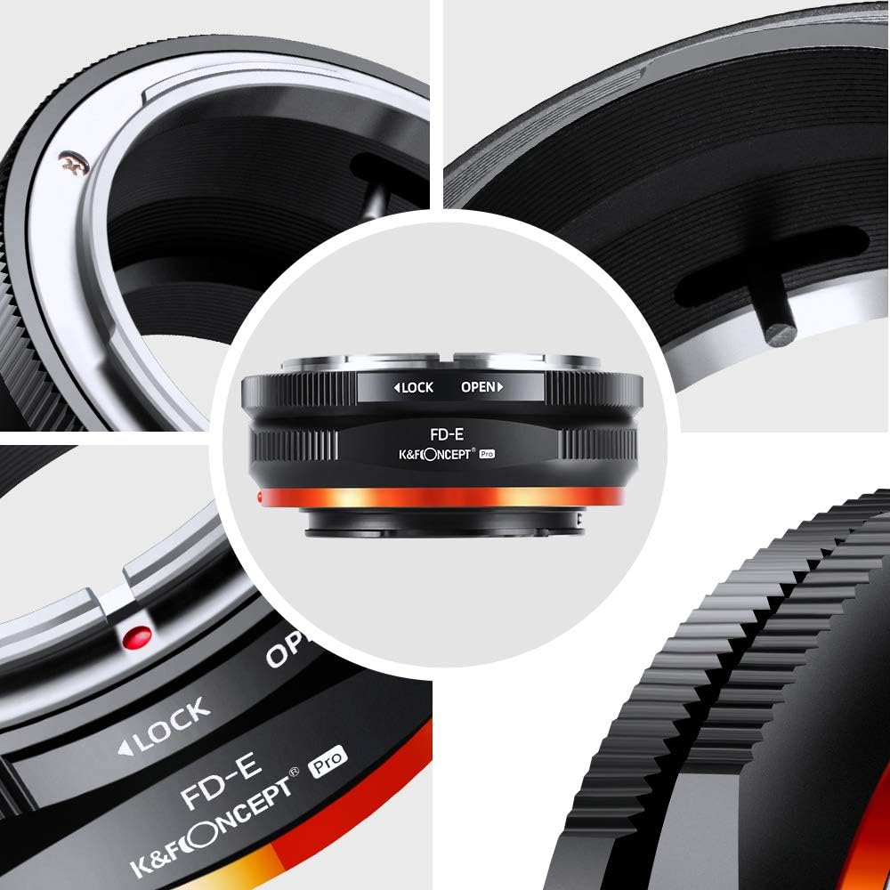 K&F Concept Adaptador de montaje de lente FD a E compatible con Canon FD FL Mount Lens a E NEX Mount Cámaras sin espejo con diseño de barniz mate