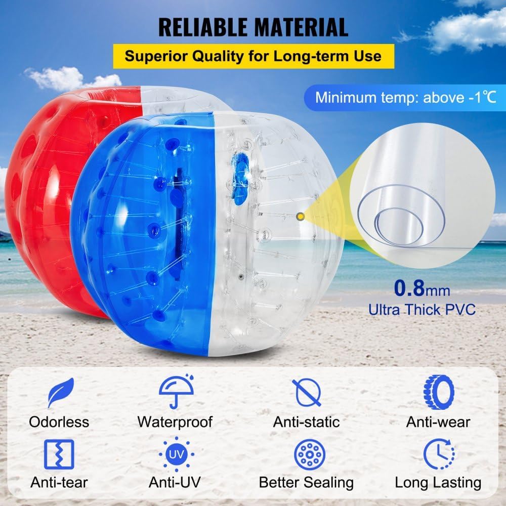 WACTO Pelota de parachoques inflable para adultos o niños, pelota de fútbol de burbujas de 5 pies de diámetro, fácil de inflar, bola zorb roja y