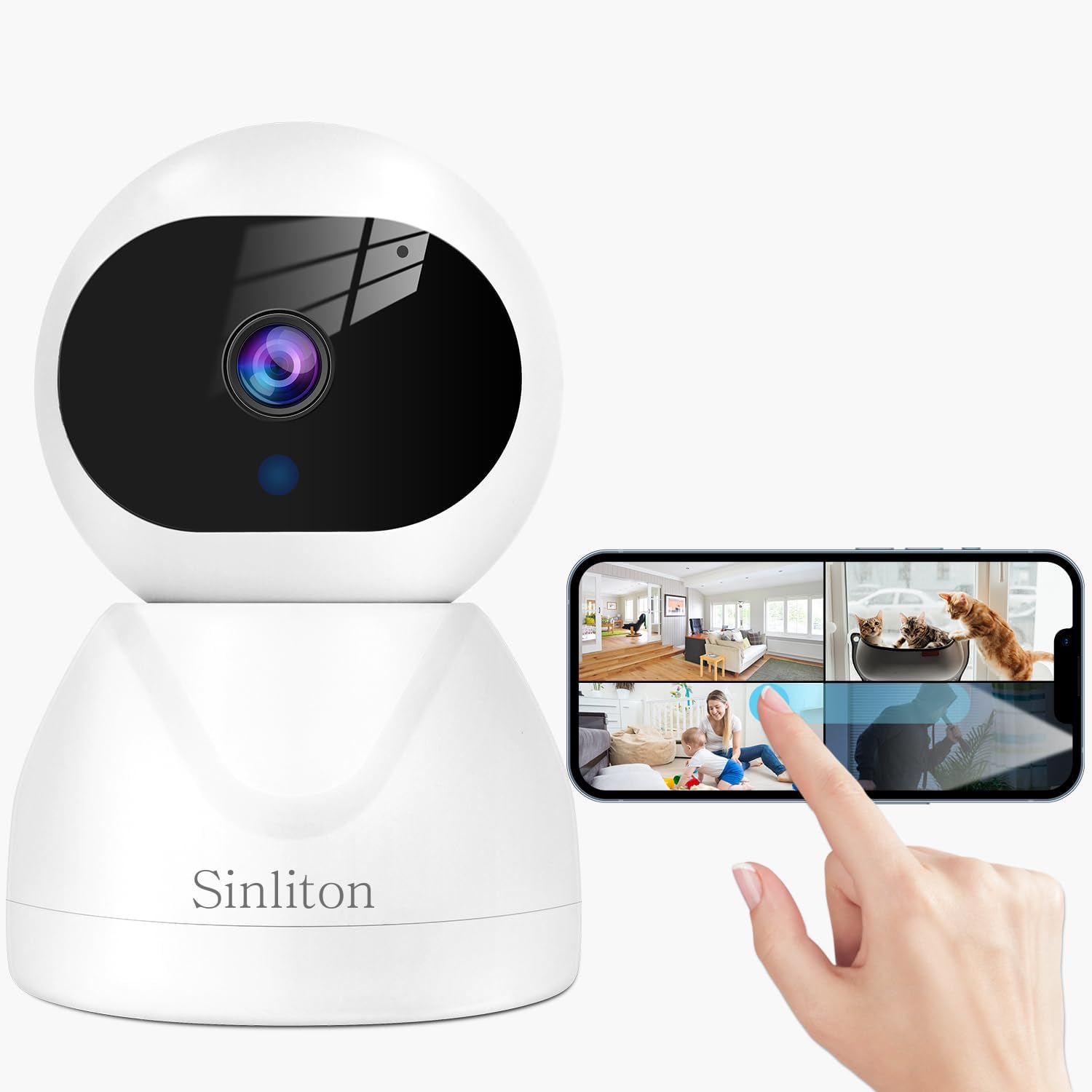 Sinliton Cámara de seguridad interior para el hogar, cámaras WiFi con aplicación de teléfono, monitor de bebé, cámaras de perro y gato, cámaras de