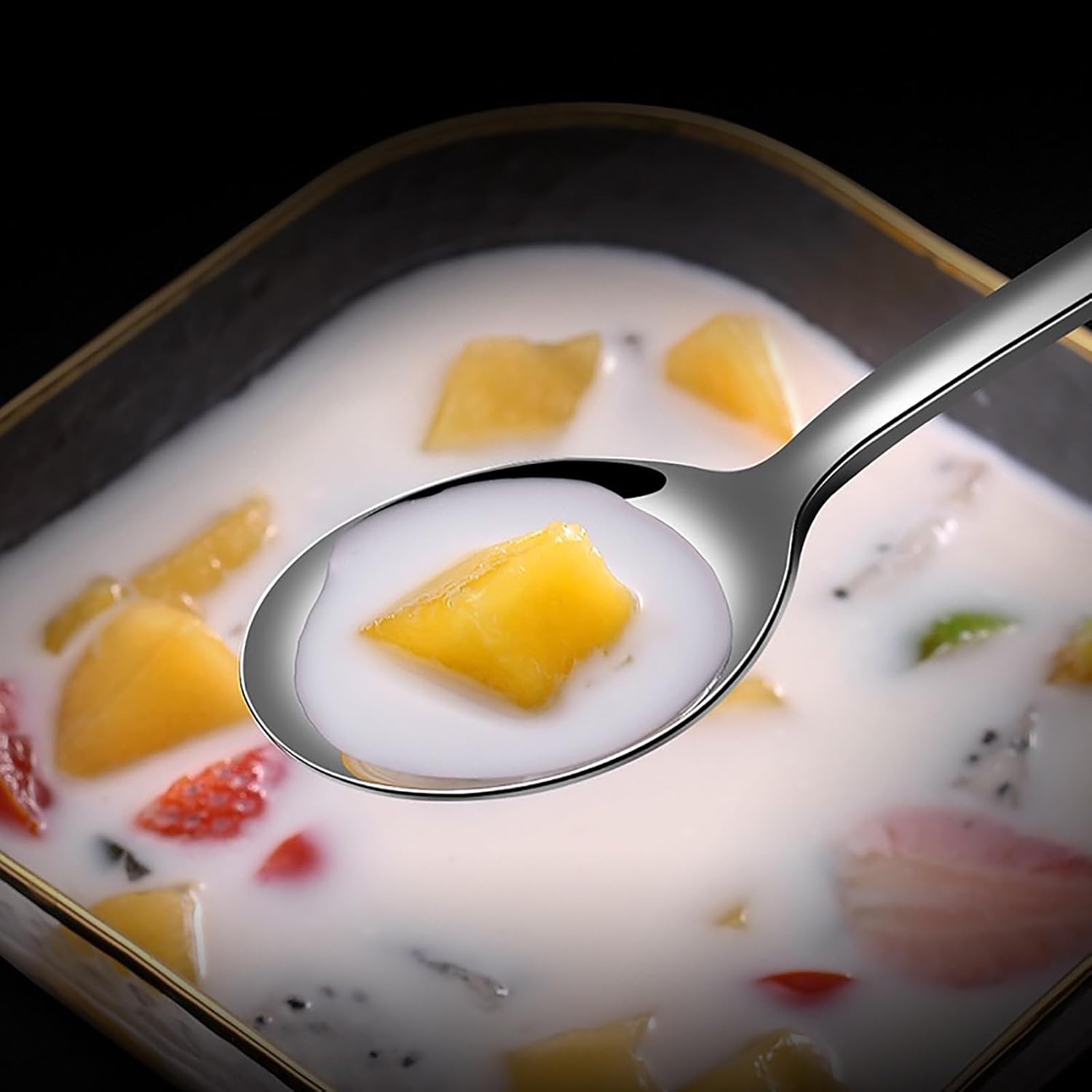 YAPULLYA Cucharas de sopa coreanas, cucharadas de acero inoxidable 188 con mango largo de 8 pulgadas, cucharadas de metal asiático, juego de 4