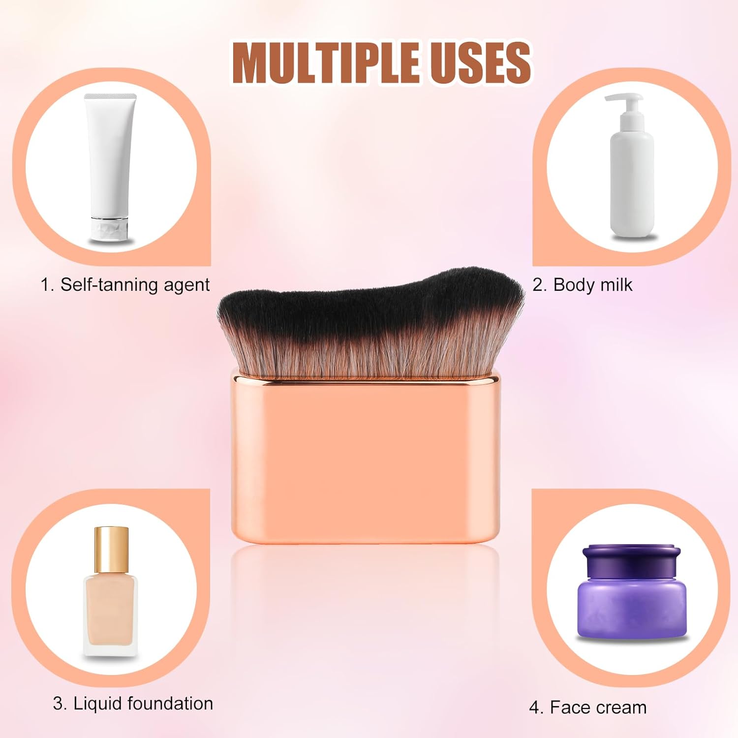 Cepillo autobronceador, aplicador de cepillo autobronceador suave, cepillo de bronceado portátil, brochas de maquillaje corporal (oro rosa)