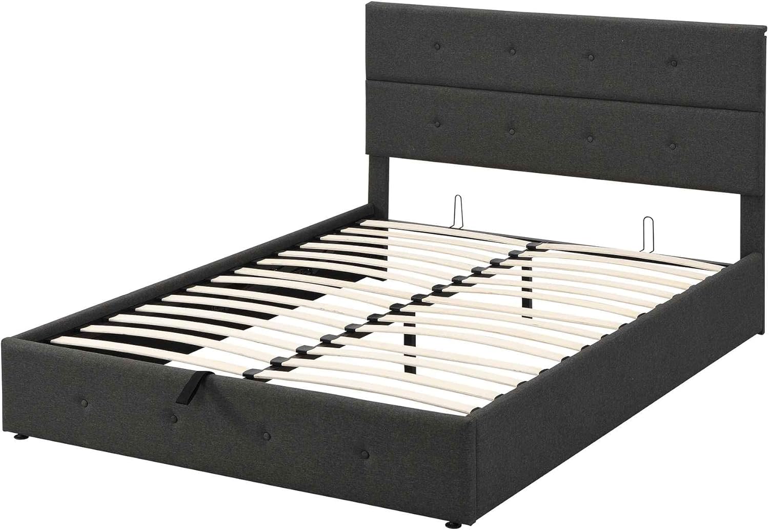 Cama tapizada de plataforma tamaño Queen con almacenamiento en la parte inferior, marco de cama de madera con cabecera copetuda, perfecta para