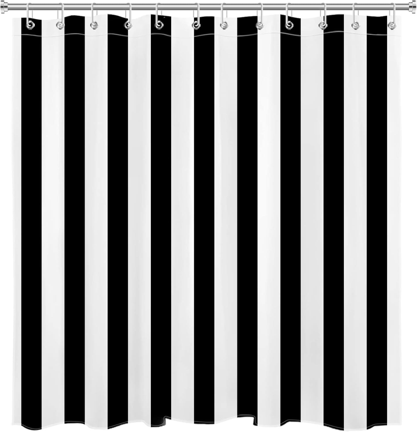 LB Cortina de ducha en blanco y negro, cortina de baño a rayas, tela de poliéster impermeable de 72 x 72 pulgadas, decoración de baño de moda,