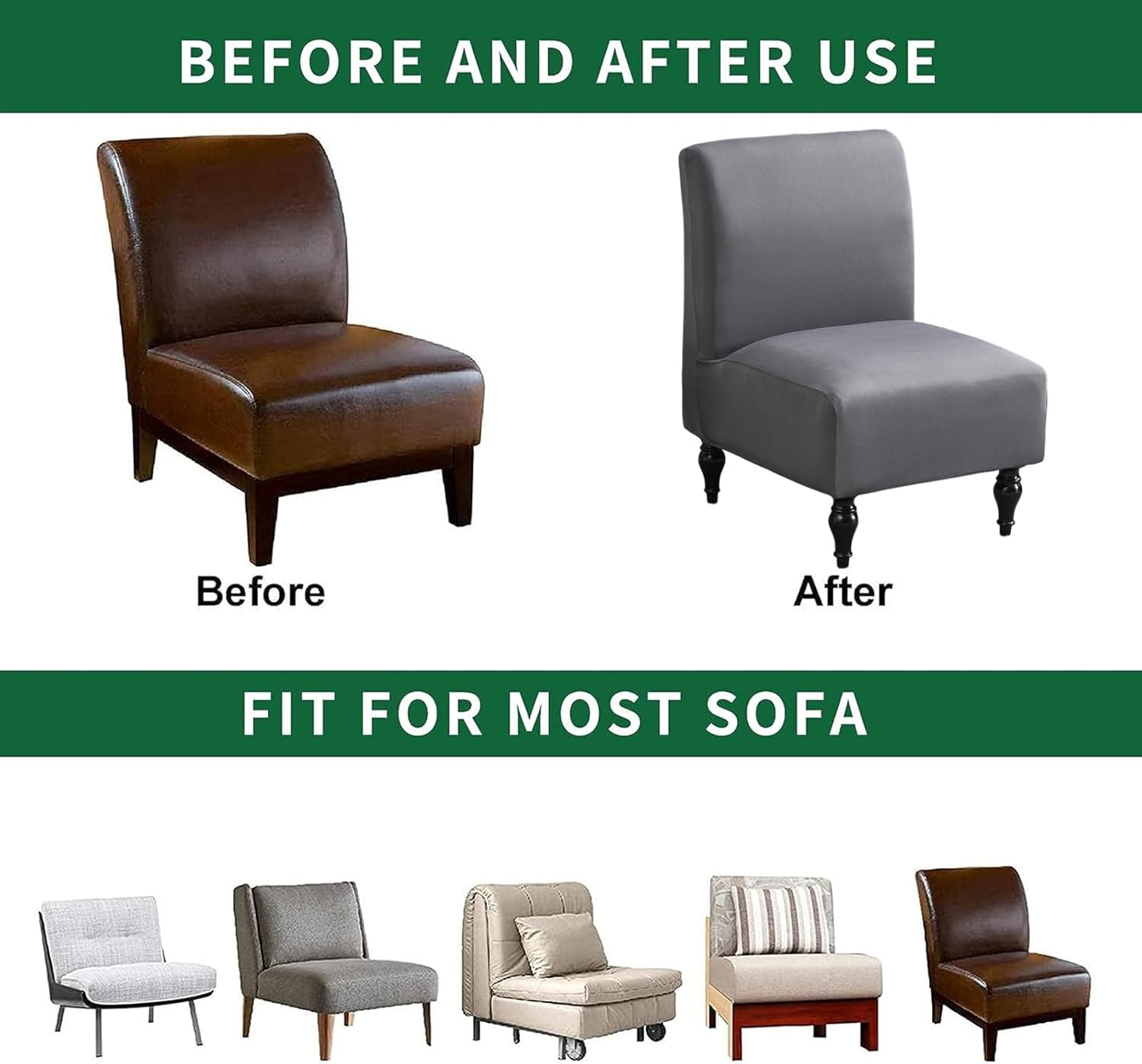 GOSTADY Funda elástica para silla sin brazos, lavable, funda protectora de muebles para silla sin brazos estampada extraíble para sala de estar,