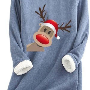 SHOPESSA Sudaderas térmicas para clima frío para mujer, diseño de reno de Navidad, suéter de forro polar acogedor para mujer SHOPESSA Sudaderas térmicas para clima frío para mujer, diseño de reno de Navidad, suéter de forro polar acogedor para mujer