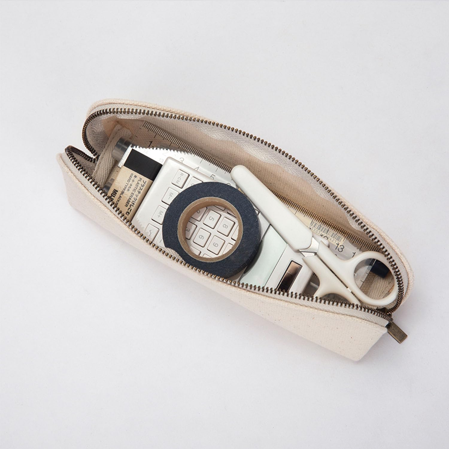 Estuche de lona para lápices, lona de algodón y bolsa multifuncional simple, almacenamiento de lápices portátil con cremallera (beige)