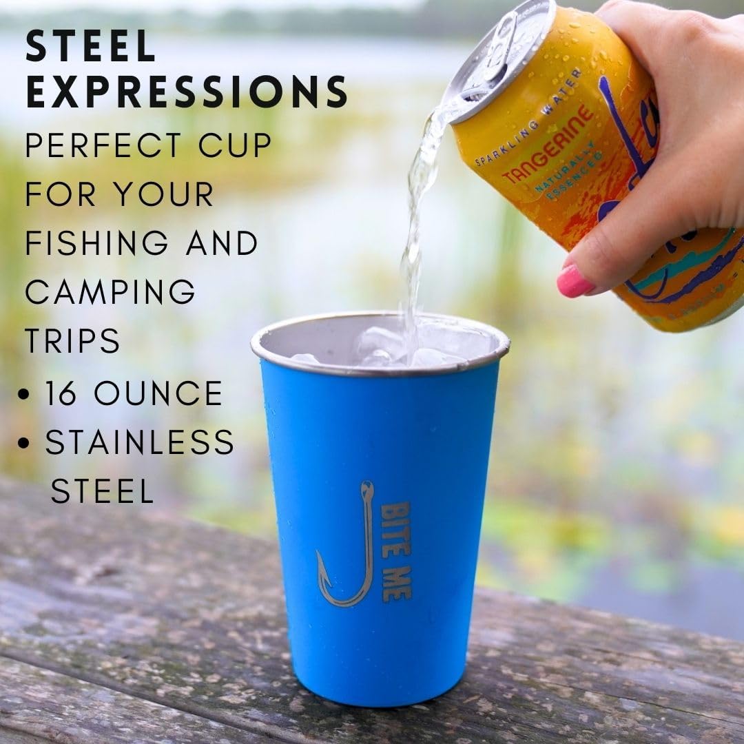 Steel Expressions – Vasos de acero inoxidable de 16 onzas, apilables y duraderos, para campamento, reutilizables y aptos para lavavajillas, juego de