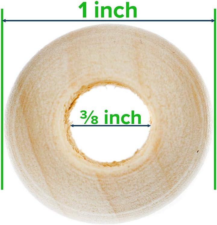 Paracord Planet Cuentas de madera de 1 pulgada con un agujero de 38 pulgadas, acabado natural liso, disponibles en paquetes de 50 y 100