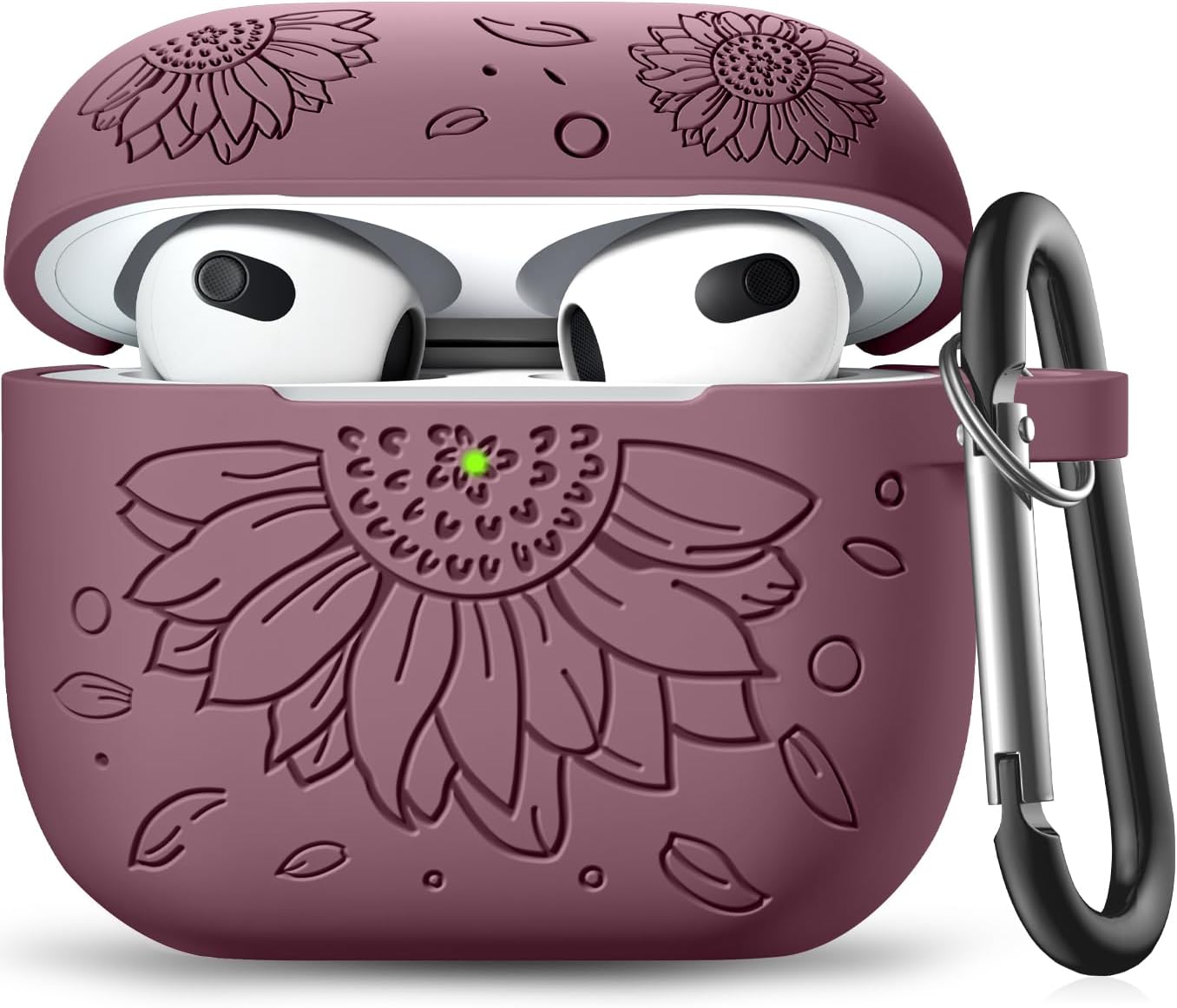 Funda para Airpods de 3 generación y funda para Airpods de 3 generación, cubierta de piel grabada con girasol, compatible con Airpods 3, funda