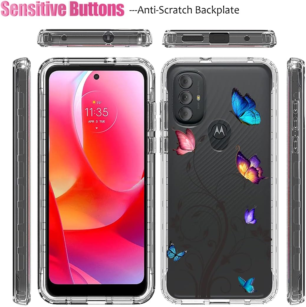 Funda para Moto G Power 2022, XT2165DL con protector de pantalla de vidrio templado, cuerpo completo transparente con protección floral para