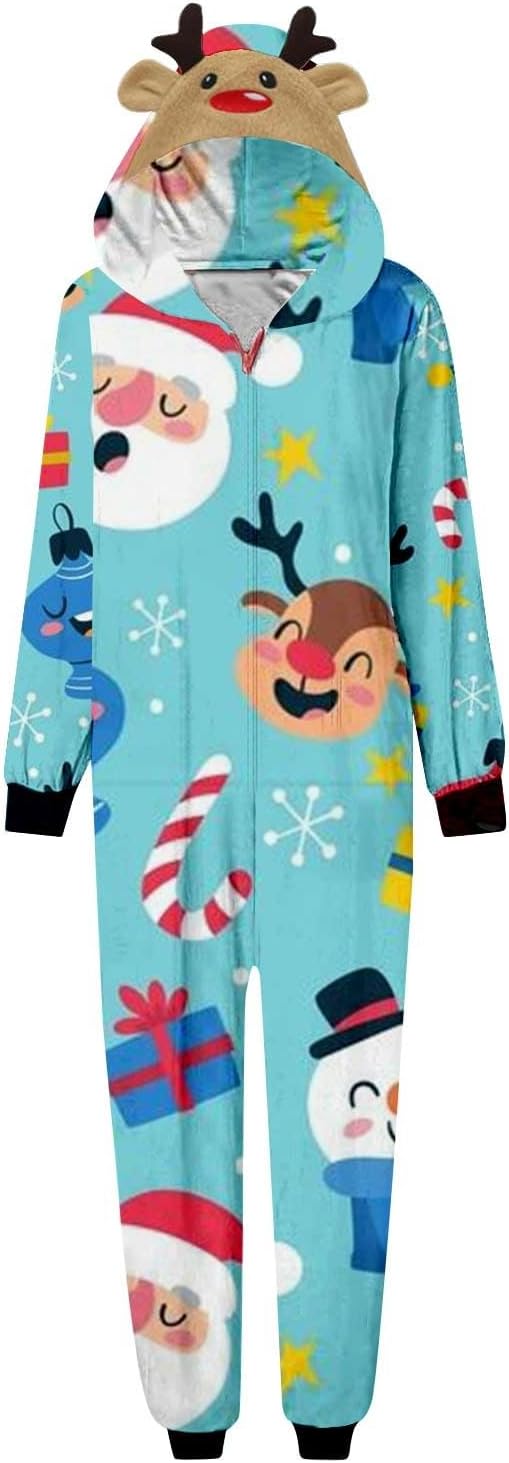 Pijamas de Navidad familiares a juego con forro polar para parejas, lindo reno árbol de Navidad, gráfico siamés con capucha