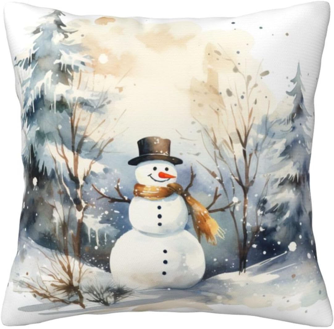 sunzoneflo Funda de almohada de Feliz Navidad, patrón de muñeco de nieve de Navidad, decoración de invierno, decoración de sofá, decoración de