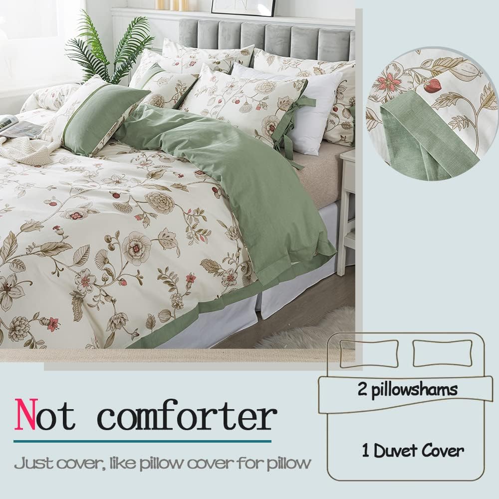 FADFAY Juego de funda de edredón tamaño individual XL, juego de ropa de cama floral 100% algodón, ropa de cama universitaria para dormitorio, funda