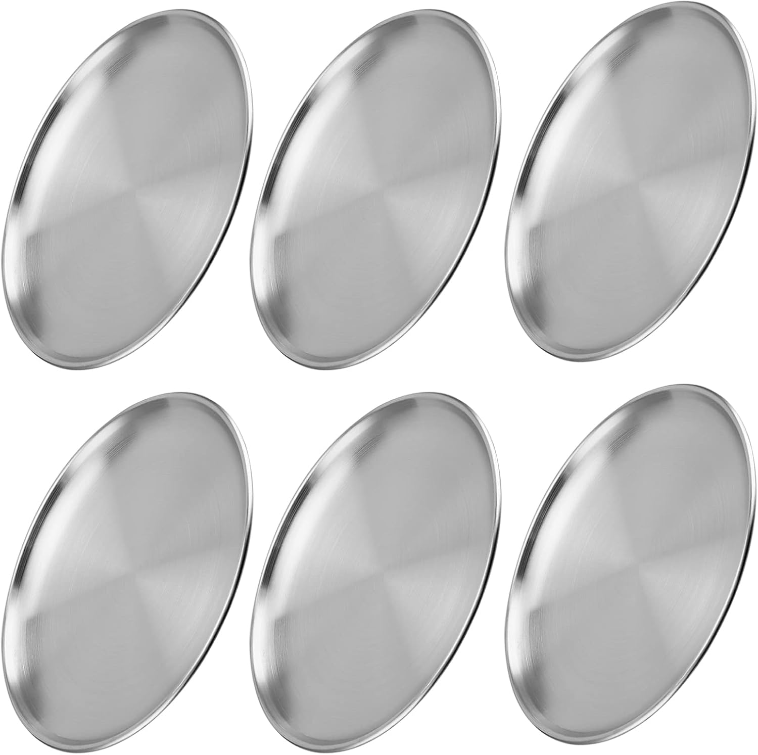 Paquete de 6 platos llanos de acero inoxidable de 12 pulgadas, platos redondos de metal de doble capa, platos llanos de metal cepillado plateado