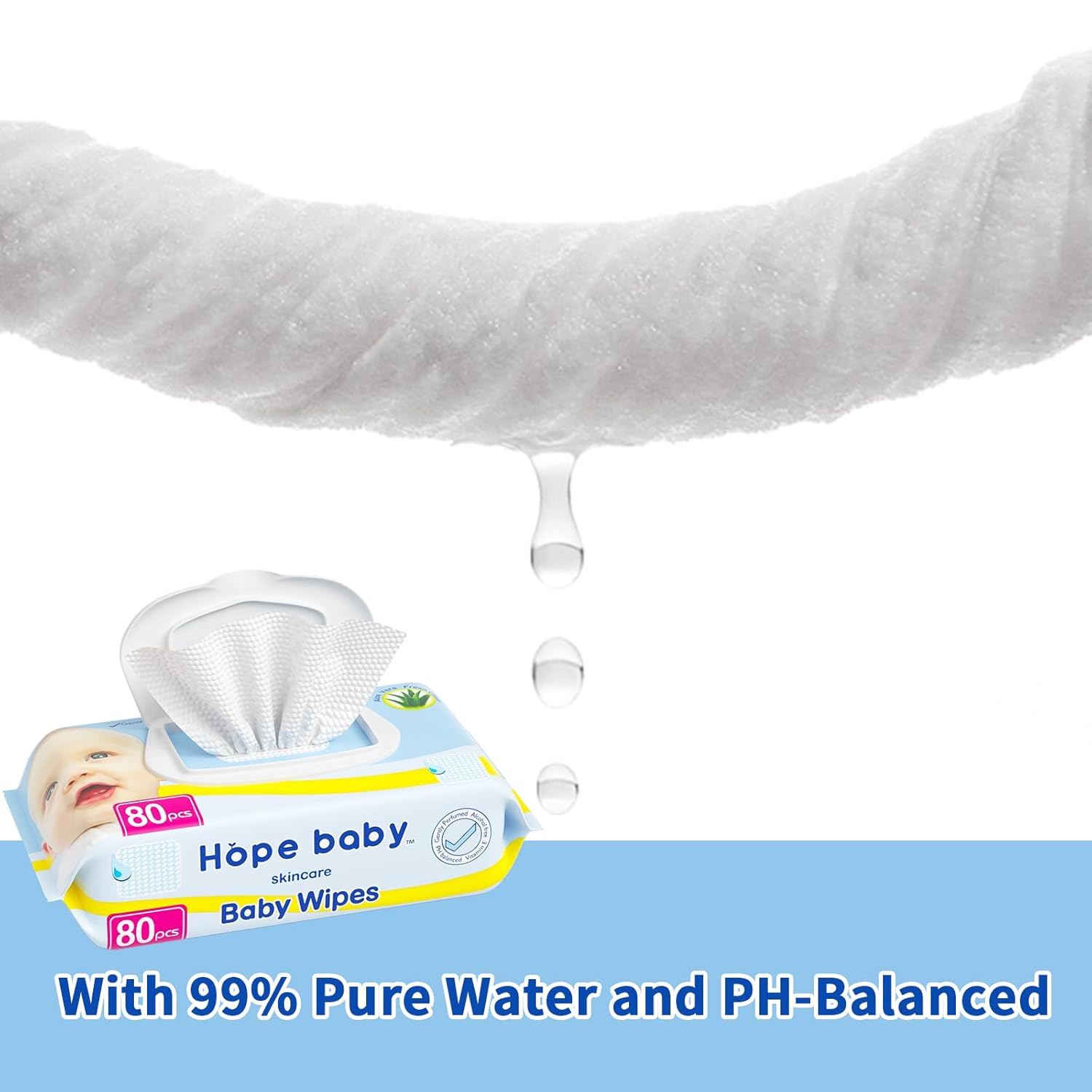 Toallitas de pañales para niños pequeños, 80 unidades, toallitas de agua pura, sensibles con dispensador abatible, hipoalergénicas