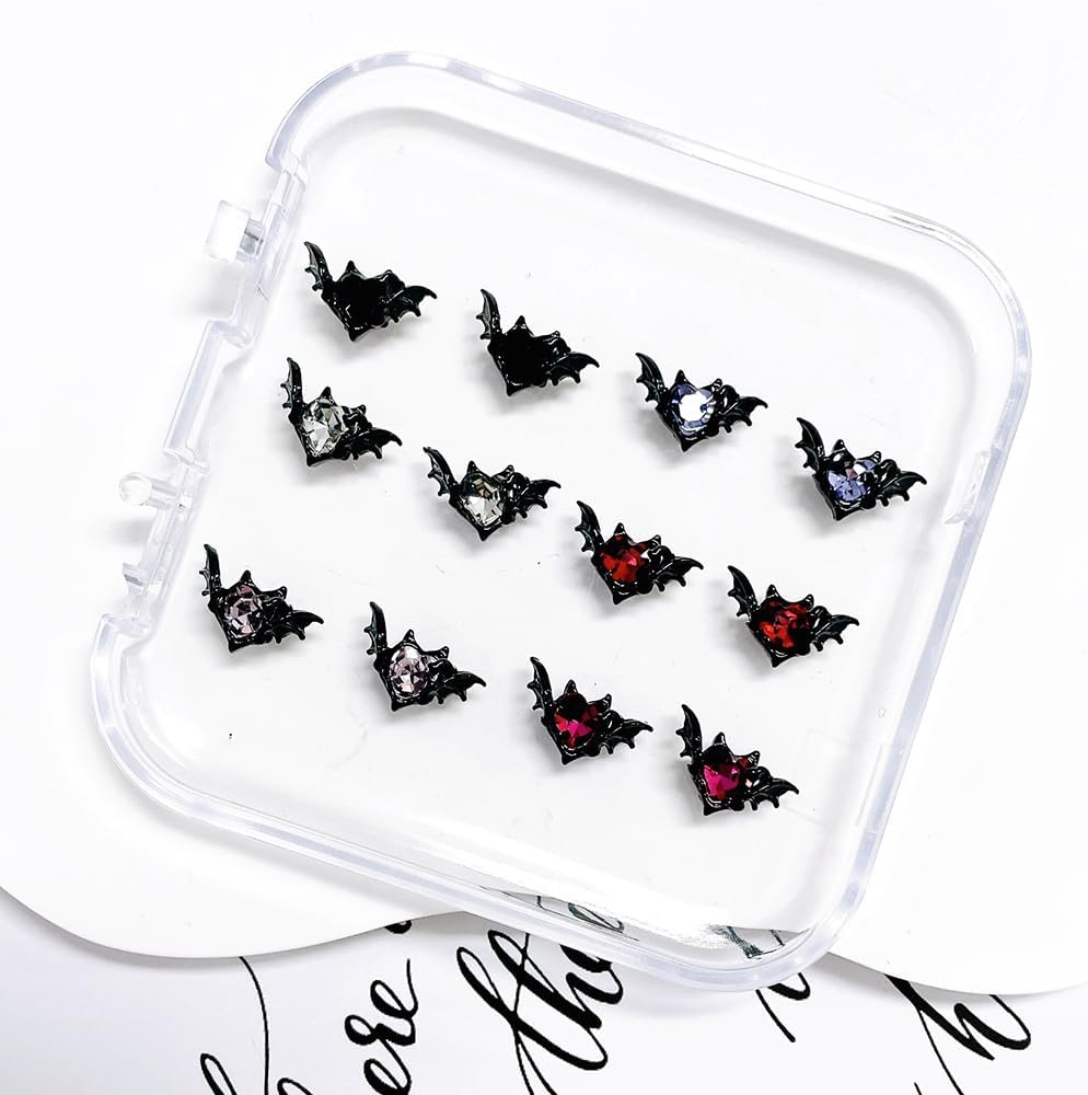 Dijes de uñas 3D de aleación plateada Y2K de 0.31 x 0.55 pulgadas, dijes de uñas de murciélago oscuro para uñas acrílicas, suministros de uñas para