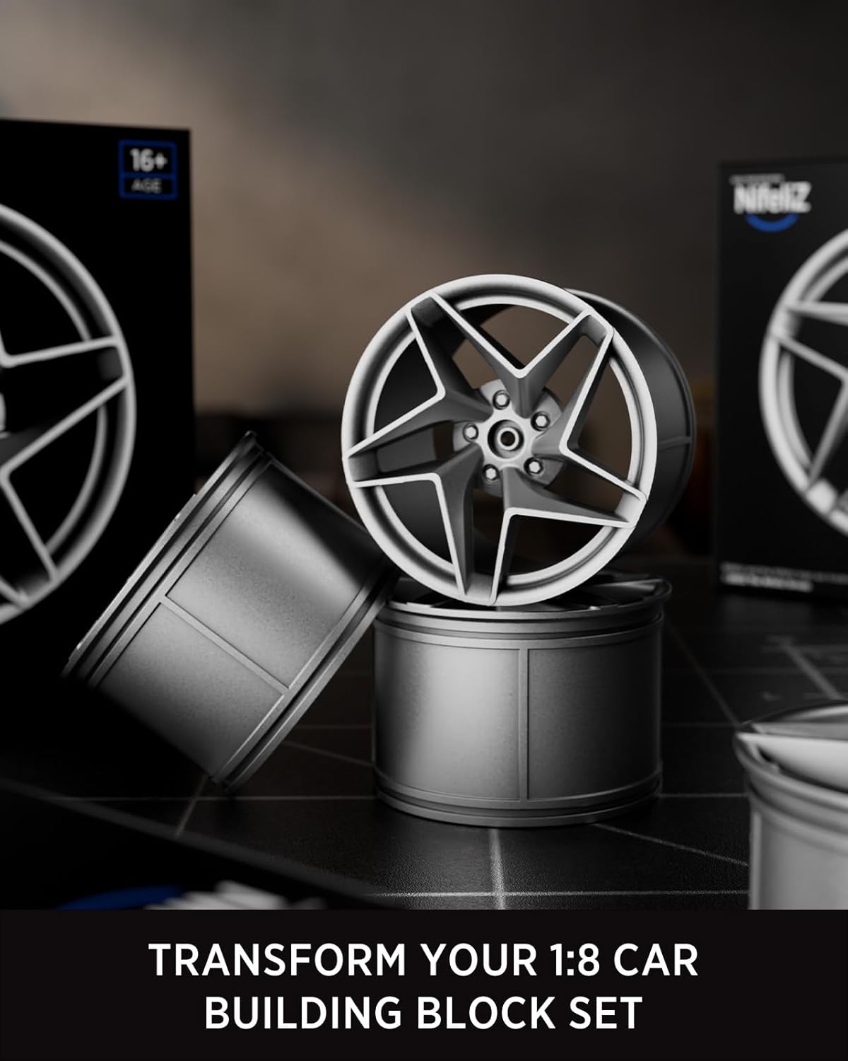 Nifeliz Tornado – Juego de 4 cubos de rueda pintados, elegantes cubos de rueda para kits de construcción de automóviles a escala 18