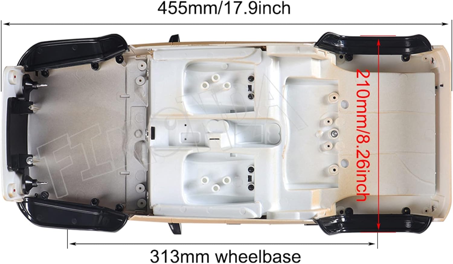 Rc Crawler Jeep Body 12.323 in Shell 4 puertas Hard Body Shell Kit de carcasa de base entre ejes para escala 110 Cuerpo RC Axial SCX10 90046 90047