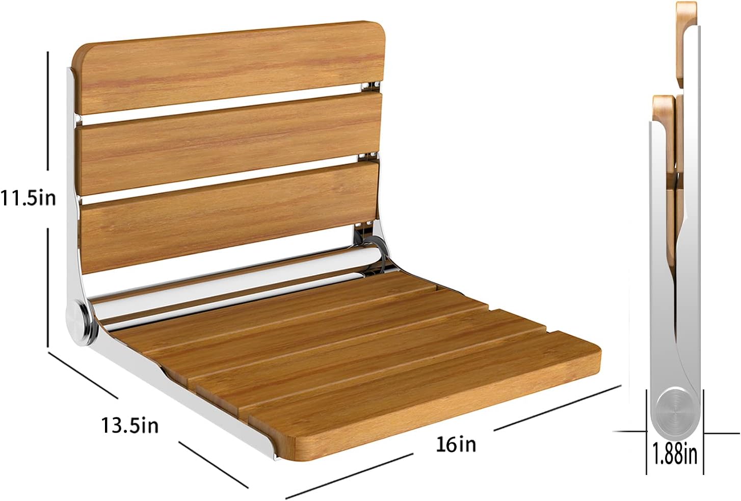 18″ Teak Folding Shower Seat Wall Mounted,Fold Down Shower Bench for Small Shower Space, Home Care Teak Wood Stool for Inside