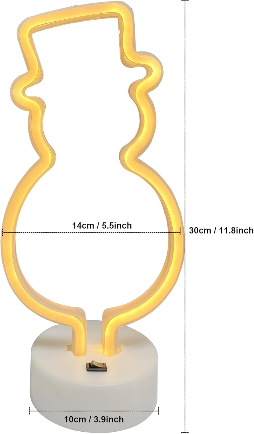 Letrero de luz de neón, letrero de neón LED de muñeco de nieve, alimentado por bateríaUSB, luz nocturna de neón acrílica para Navidad, decoración de