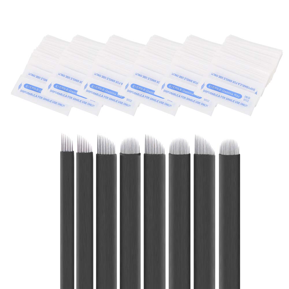 50 agujas de tatuaje para cejas de 6 tipos, microcuchillas para cejas, cuchillas de tatuaje finas, hojas permanentes de maquillaje de 0.007in (21