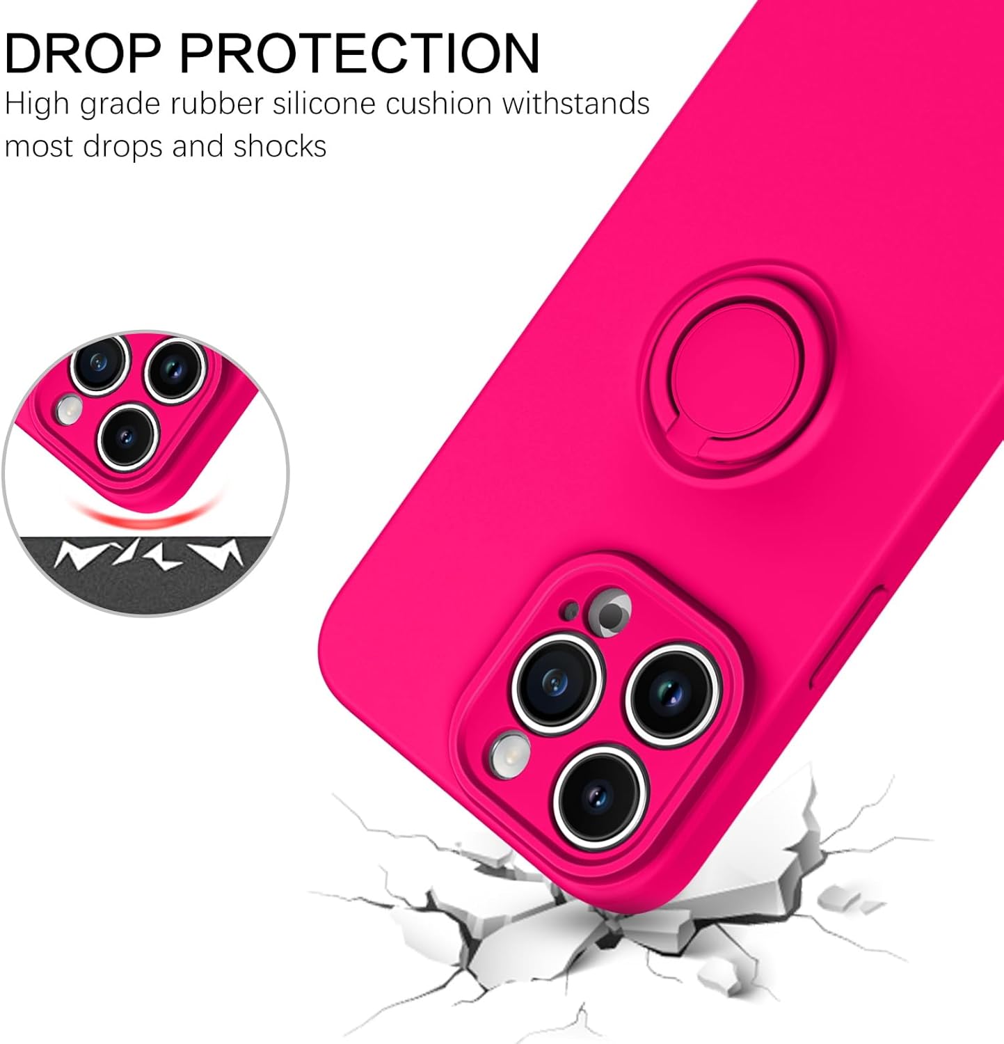 BENTOBEN Funda compatible con iPhone 15 Pro Max 2023, ajuste delgado, de silicona suave, goma de gel, soporte de anillo a prueba de golpes,