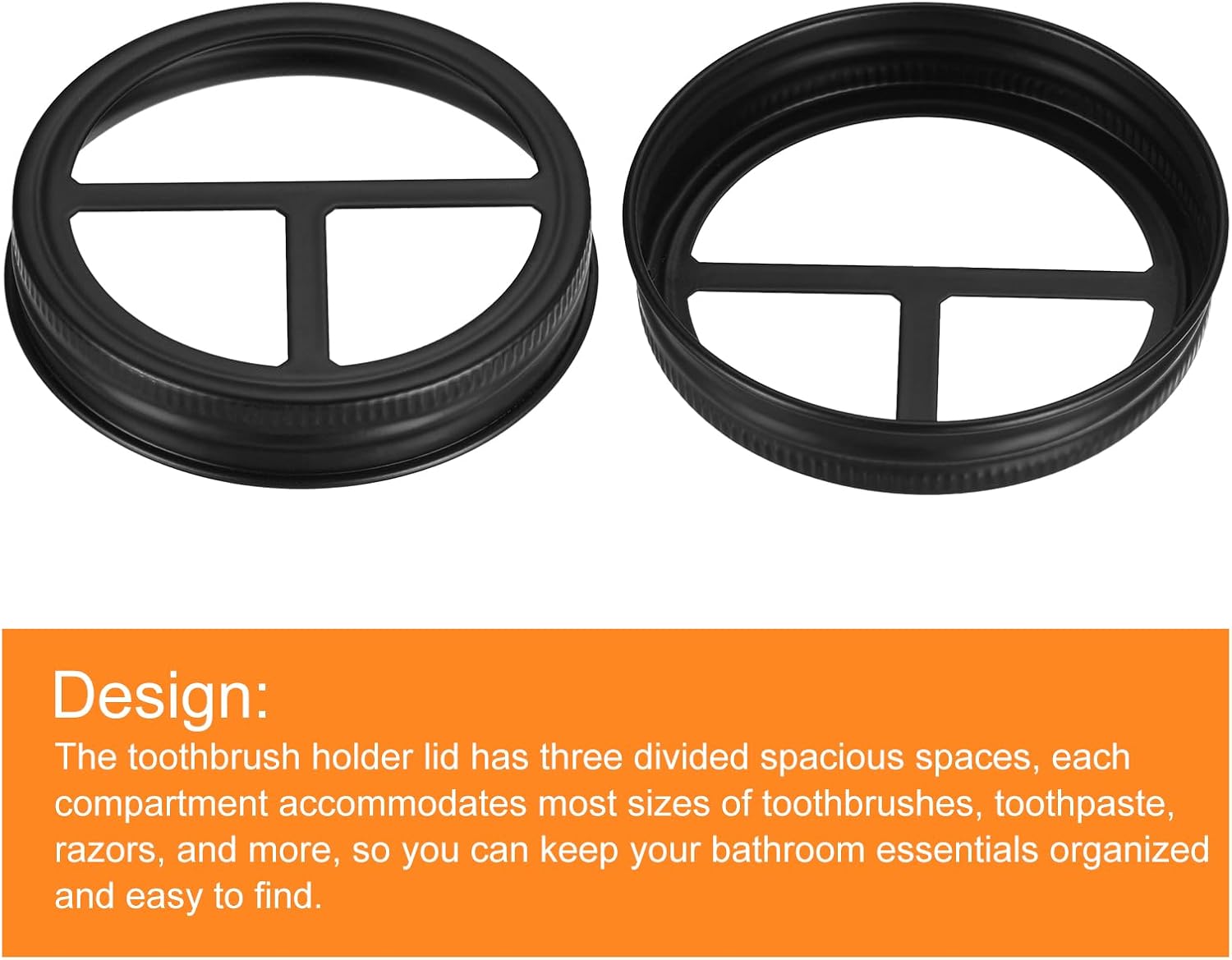 uxcell Mason Jar – Tapa para cepillo de dientes, 3 piezas, acero inoxidable 304, boca ancha, accesorios de baño para 2 cepillos de dientes y pasta
