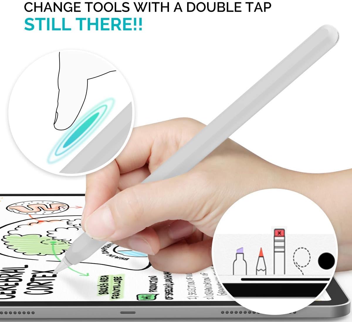 AhaStyle Funda de silicona para Apple Pencil de 2 generación y Apple Pencil Pro (2024), funda ultradelgada compatible con carga magnética y doble