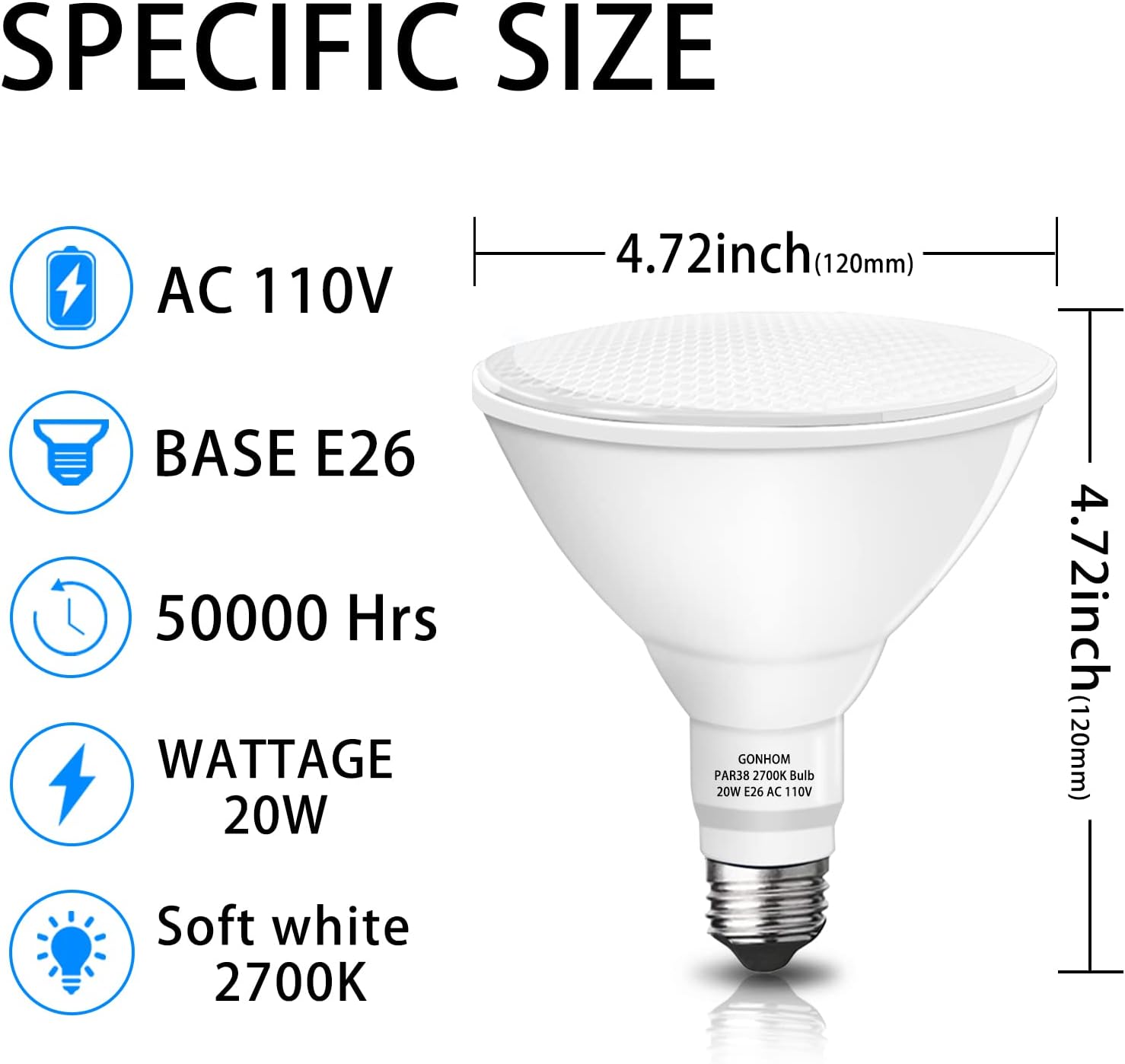 Par38 – Bombillas LED de inundación para exteriores, 2 unidades, regulables, color blanco suave, 2700 K, 20 W, reemplazo de hasta 200 W, 1800 LM,