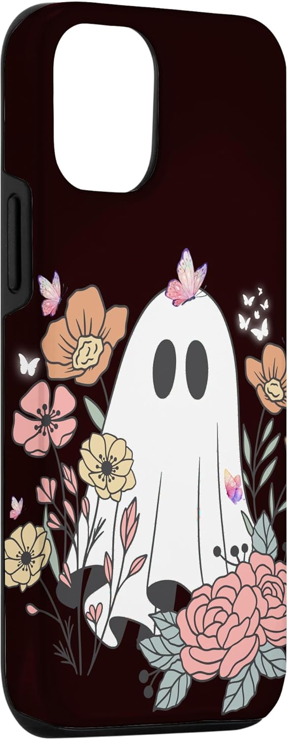 Funda para iPhone 13 Pro Groovy Vintage Floral Ghost Cute Halloween Spooky Season Case