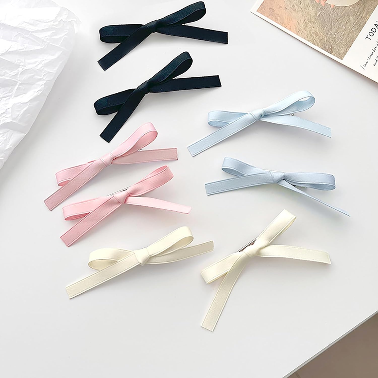 8 pinzas para el cabello para mujer, lazos de satén con lazo, bonitos lazos para el cabello, accesorios para el cabello de color sólido para mujer