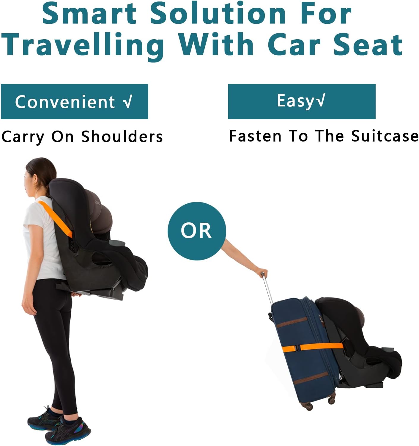 Cinturón de viaje para asiento de automóvil para viajes aéreos, bolsa de viaje para asiento de automóvil, duradera y fuerte, con hebilla de metal,