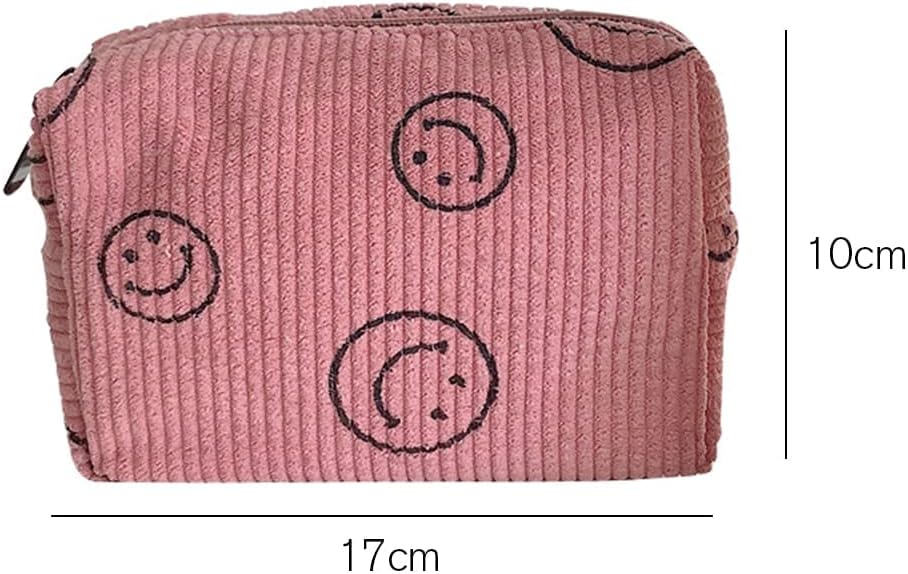 Bolsa de cosméticos de pana, bolsa de maquillaje de cara sonriente, bolsa de maquillaje de preparación para cosméticos, bolsa de aseo estético,