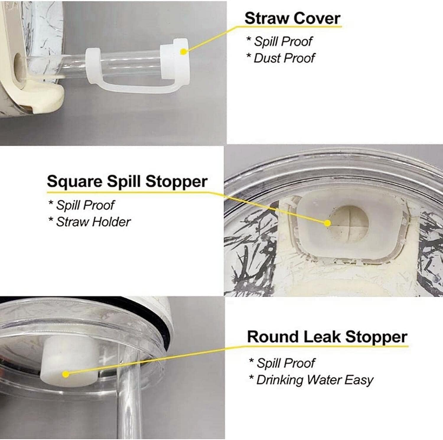 Juego de 3 tapones de silicona a prueba de derrames 2023, compatibles con Stanley Cup 1.0 de 40 onzas30 onzas, accesorios para vasos con 2 tapas