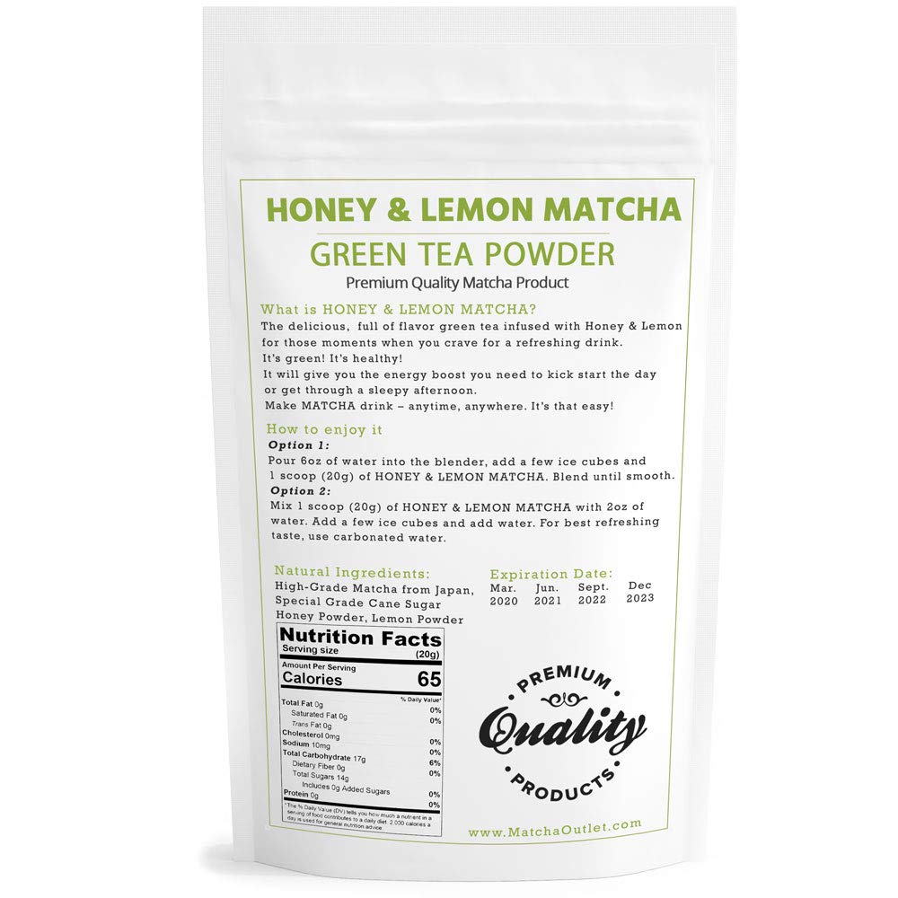 Polvo de té verde de limonada Matcha de 12 onzas, refrescante y totalmente natural, hecho con polvo de matcha japonés ceremonial miel y polvo de