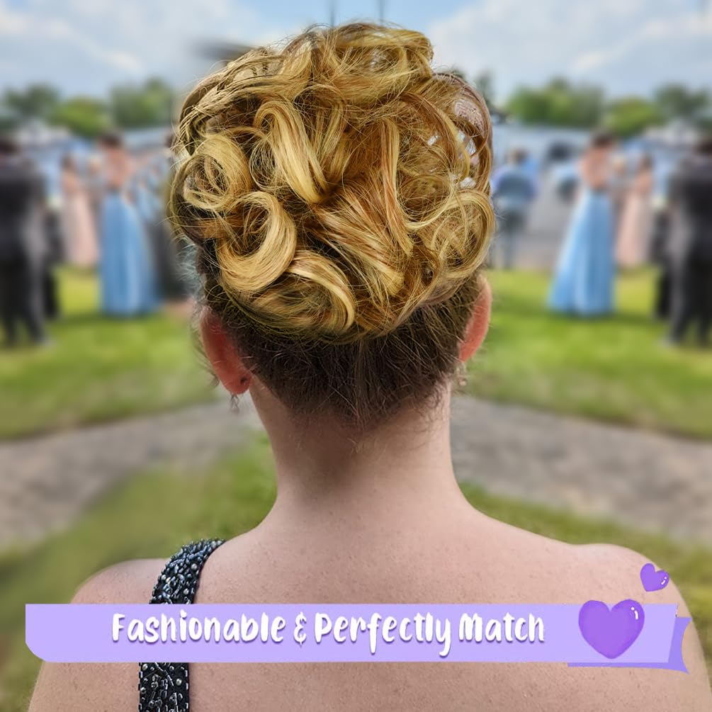 Extensión de moño corto y rizado con peines fáciles de estirar, bandeja para chignon Updo, coletero para mujeres y niñas (12T24 marrón mezclado con