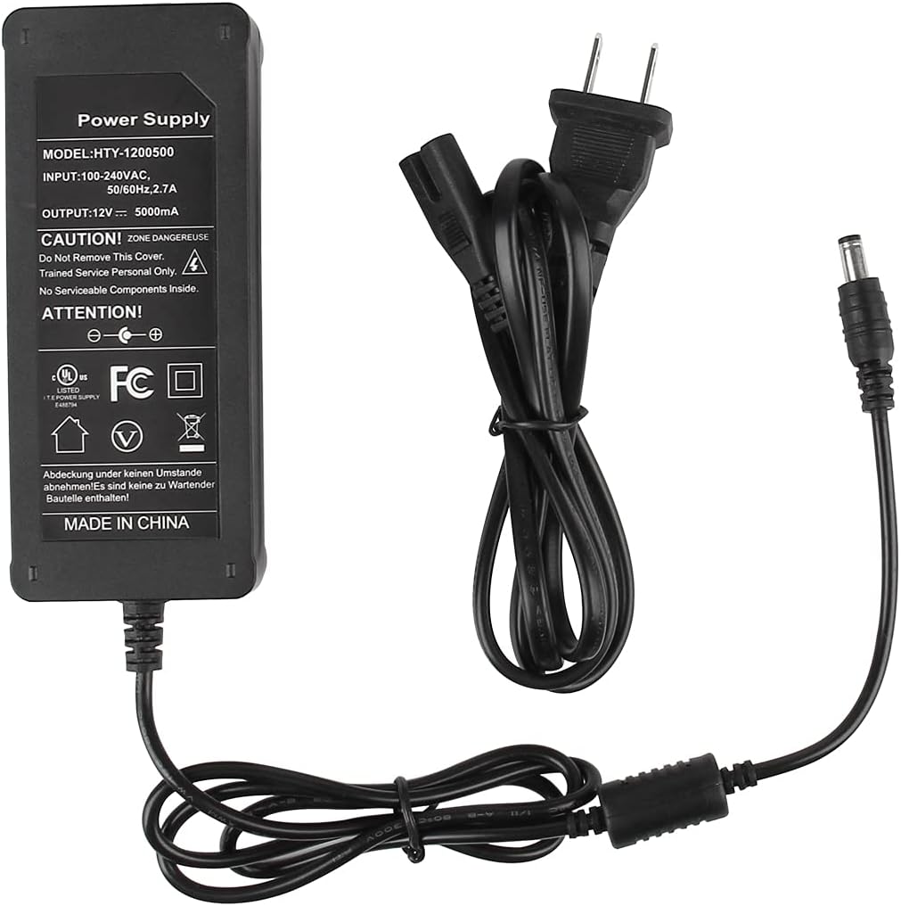 SUPERNIGHT Fuente de alimentación de 12 V 5 A CA 100-240 V 50-60 Hz a CC 12 voltios adaptador de corriente para 5050 3528 tira de luz LED