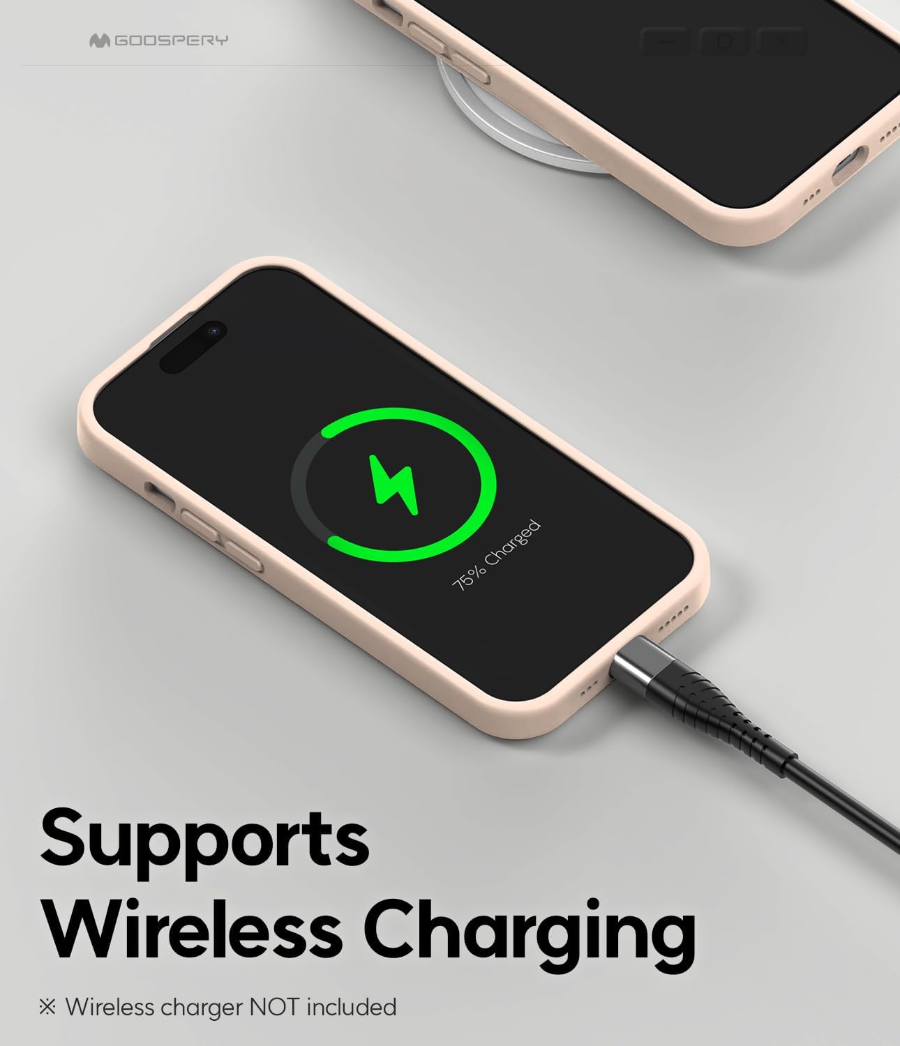GOOSPERY Funda de silicona líquida compatible con iPhone 15, suave al tacto, protección de cuerpo completo, a prueba de golpes, con forro de
