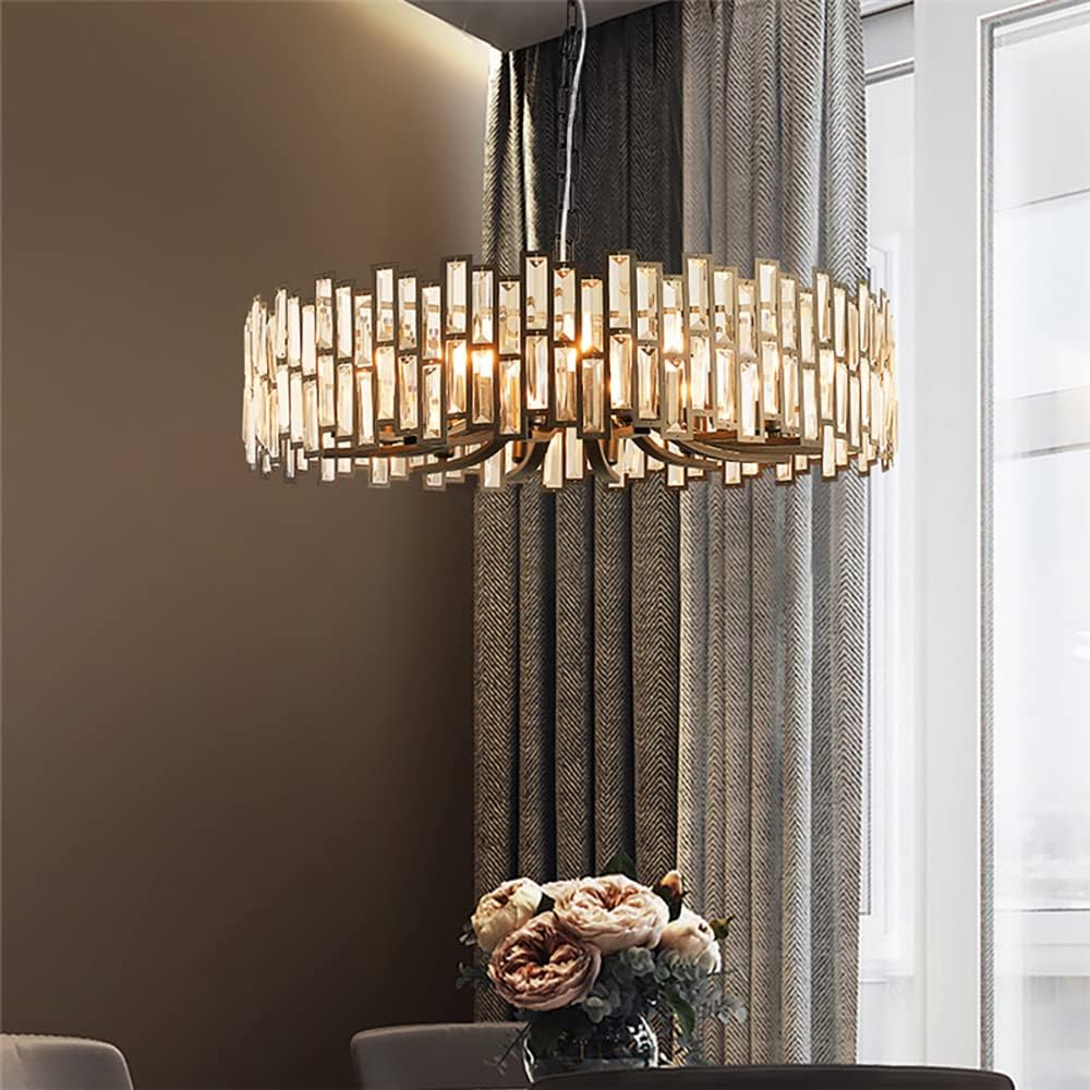 LOVEDIMA Candelabro negro, cristal redondo de 10 luces de altura ajustable para comedor, dormitorio, sala de estar, vestíbulo, isla de cocina