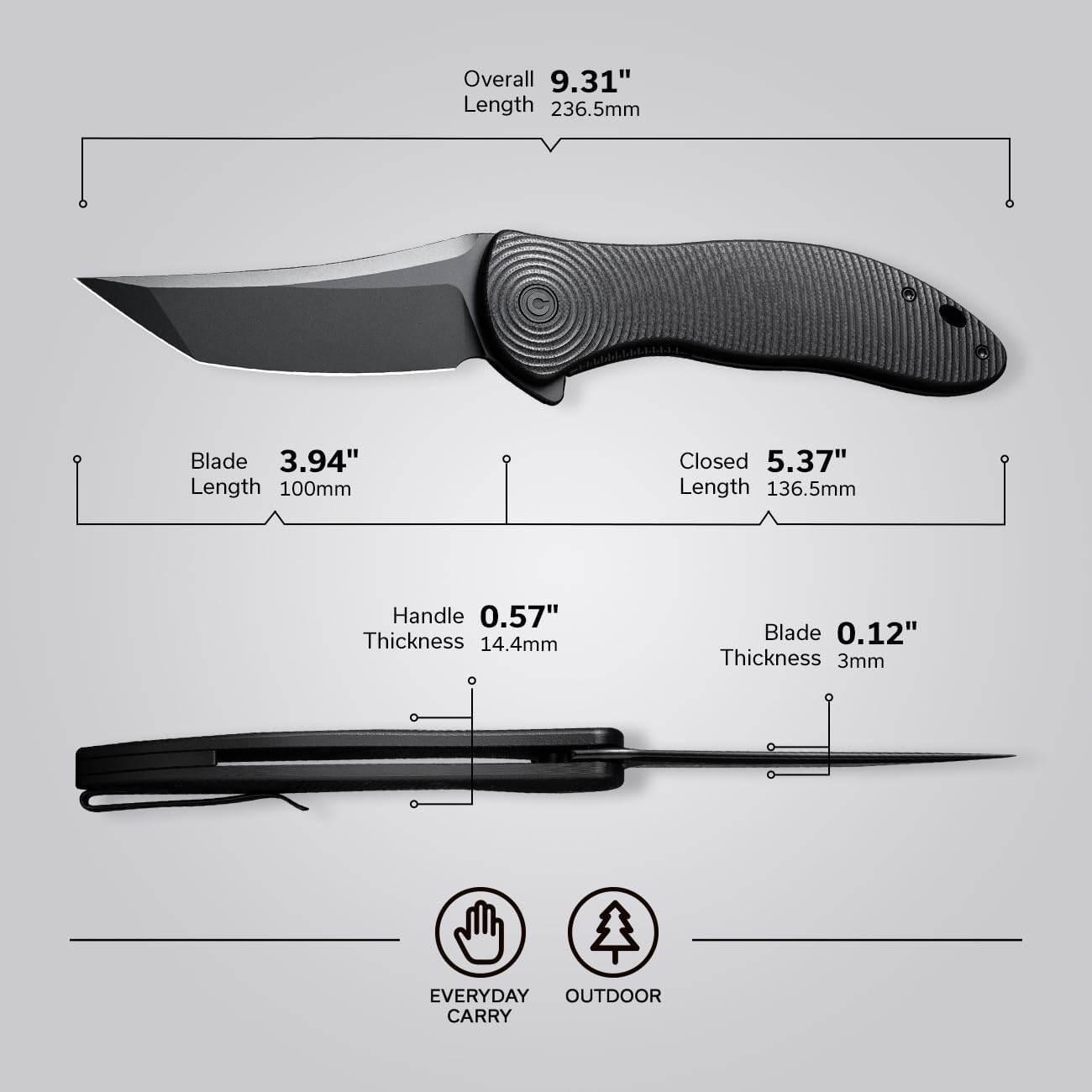 CIVIVI Synergy4 – Cuchillo de bolsillo para EDC, cuchillo plegable grande con hoja Nitro-V Tanto de 3.94 pulgadas, mango ergonómico mecanizado en 3D
