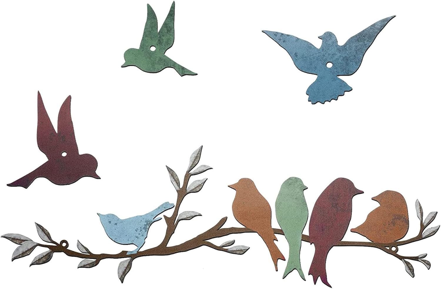 Eaarliyam Decoración de pared de metal, decoración de patio de pájaros de metal, decoración de pared con hojas con pájaros, escultura de metal,