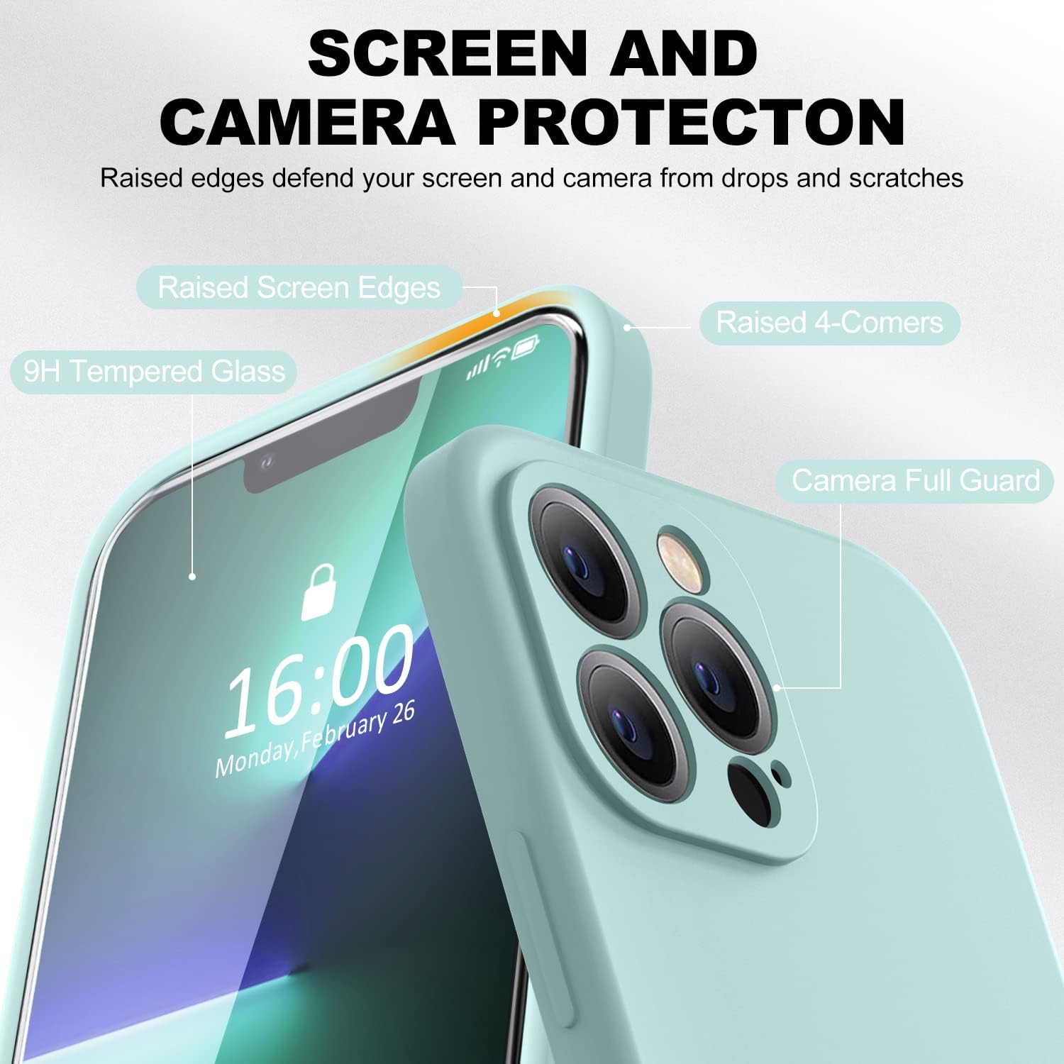 BossKiss Funda compatible con iPhone 13 Pro Max, funda de silicona líquida de alta calidad tacto aterciopelado 2 protectores de pantalla de vidrio